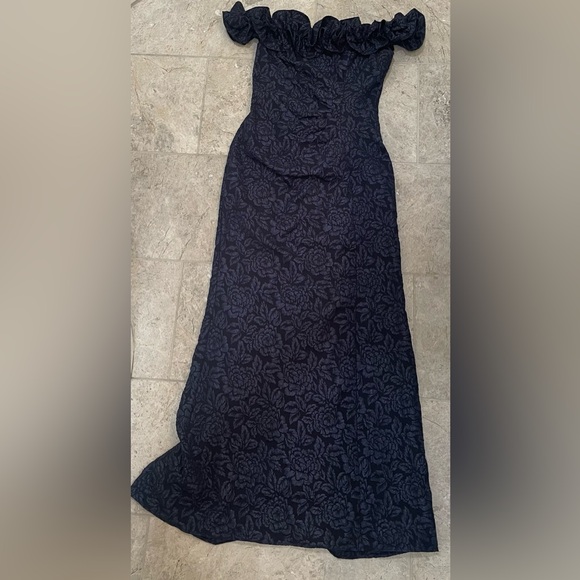 Xscape Evenings Ruffle Off the Shoulder Brocade Gown - Picture 3 of 5